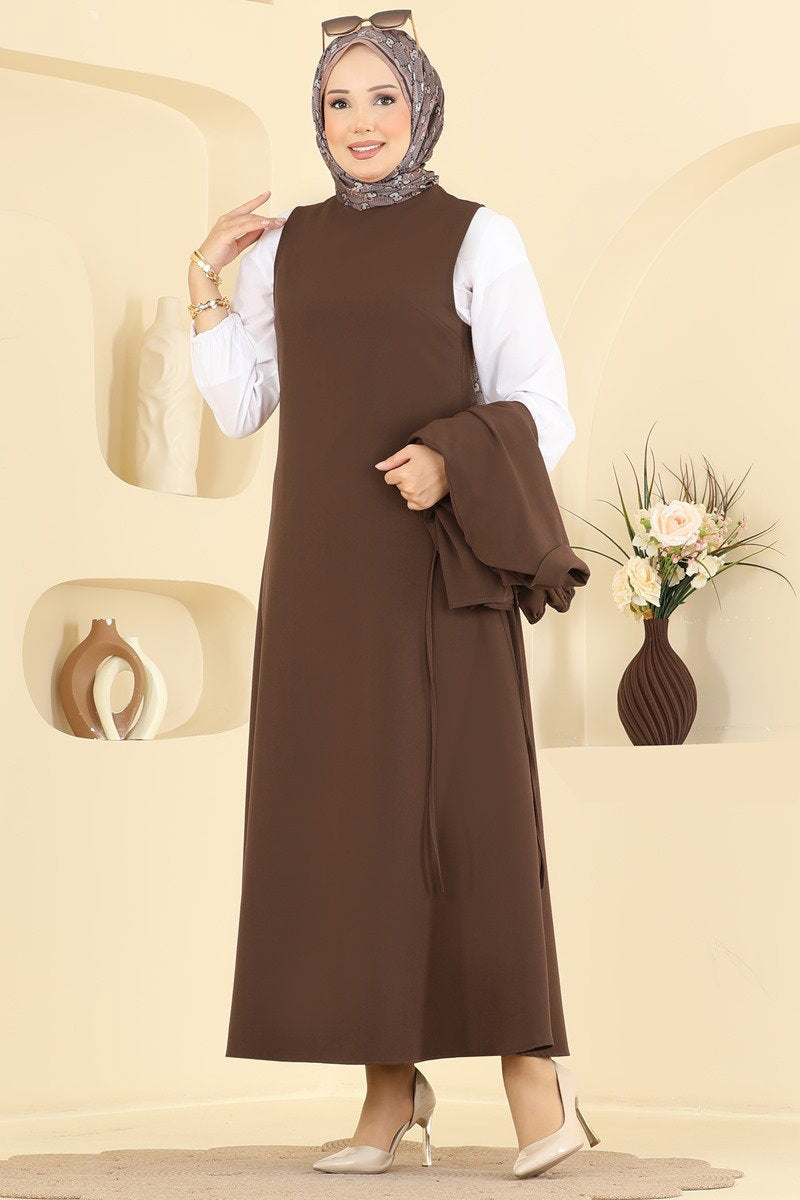 Double Knit Dress with Jacket - Brown