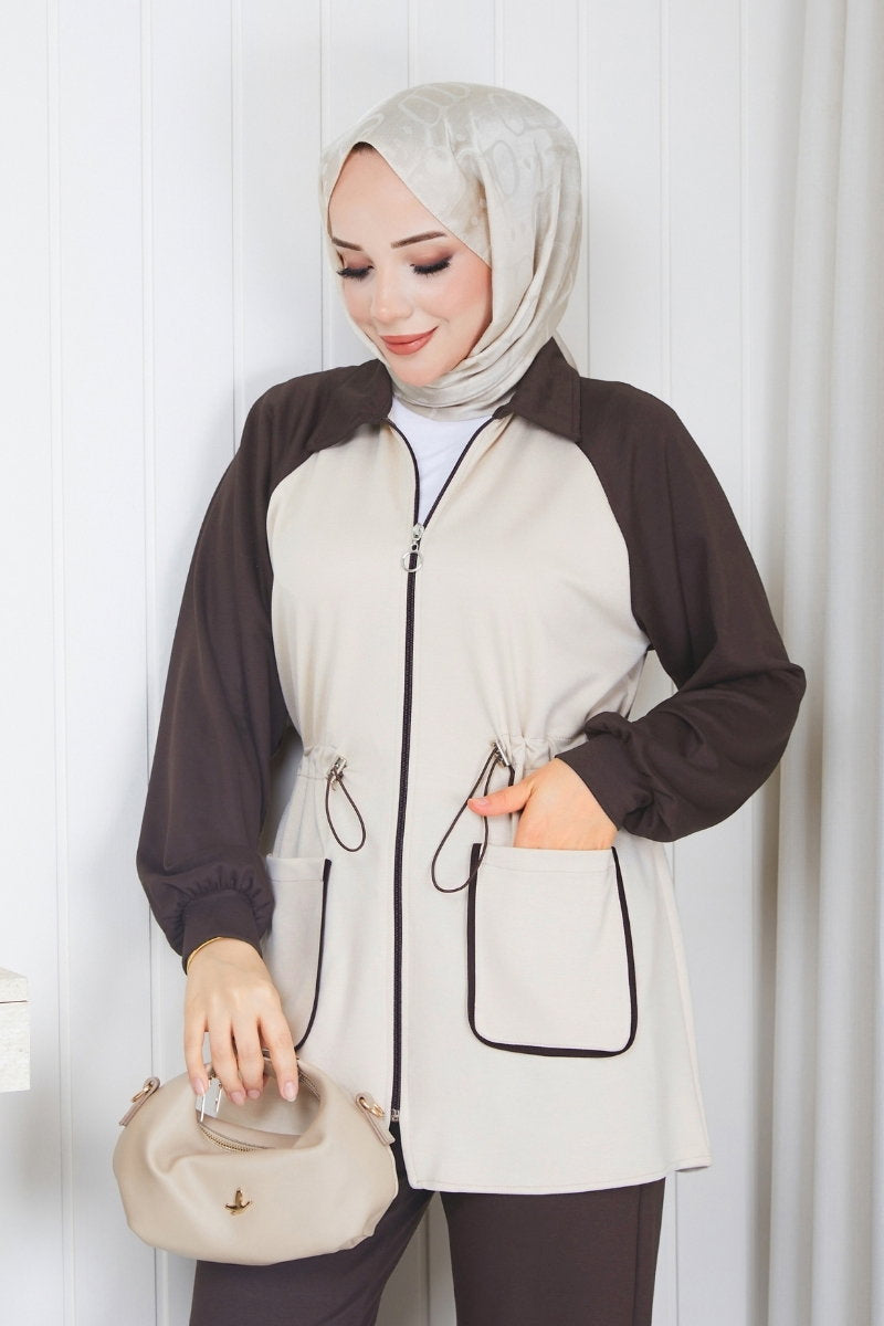Gathered Modal Two-Piece Set with Pockets - Dark Brown