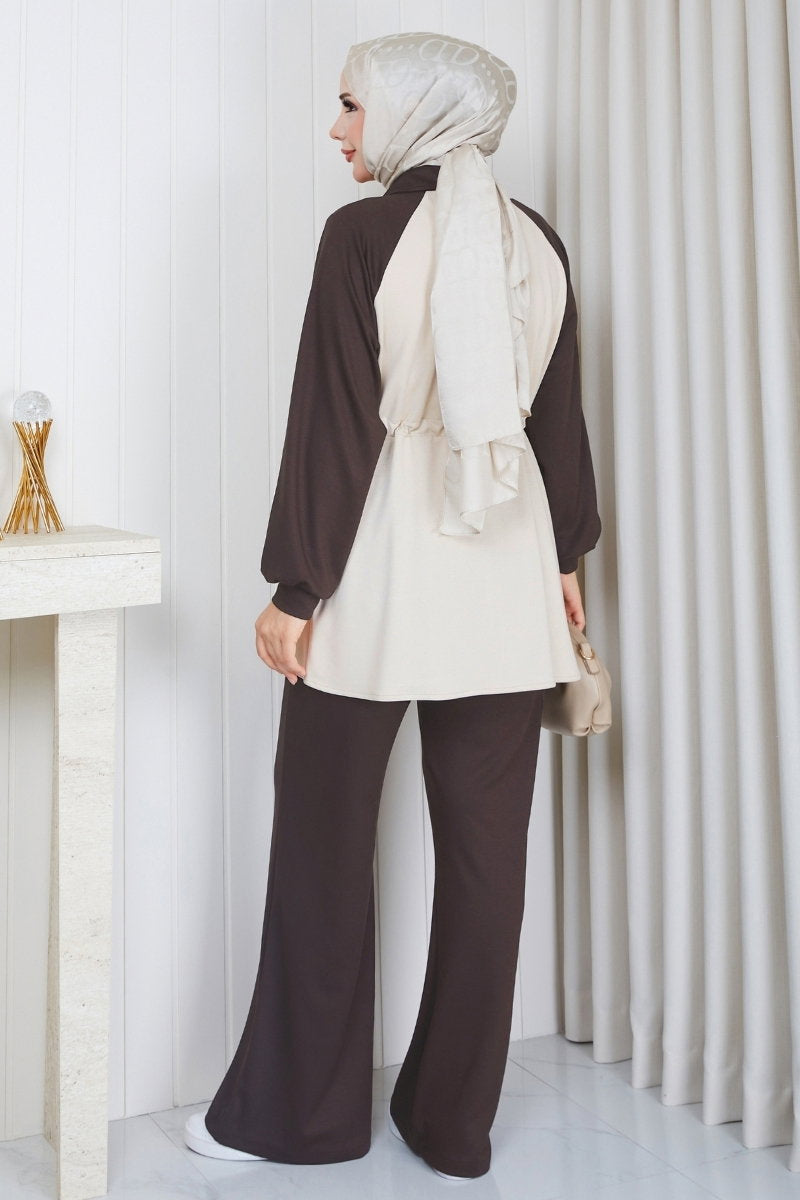 Gathered Modal Two-Piece Set with Pockets - Dark Brown