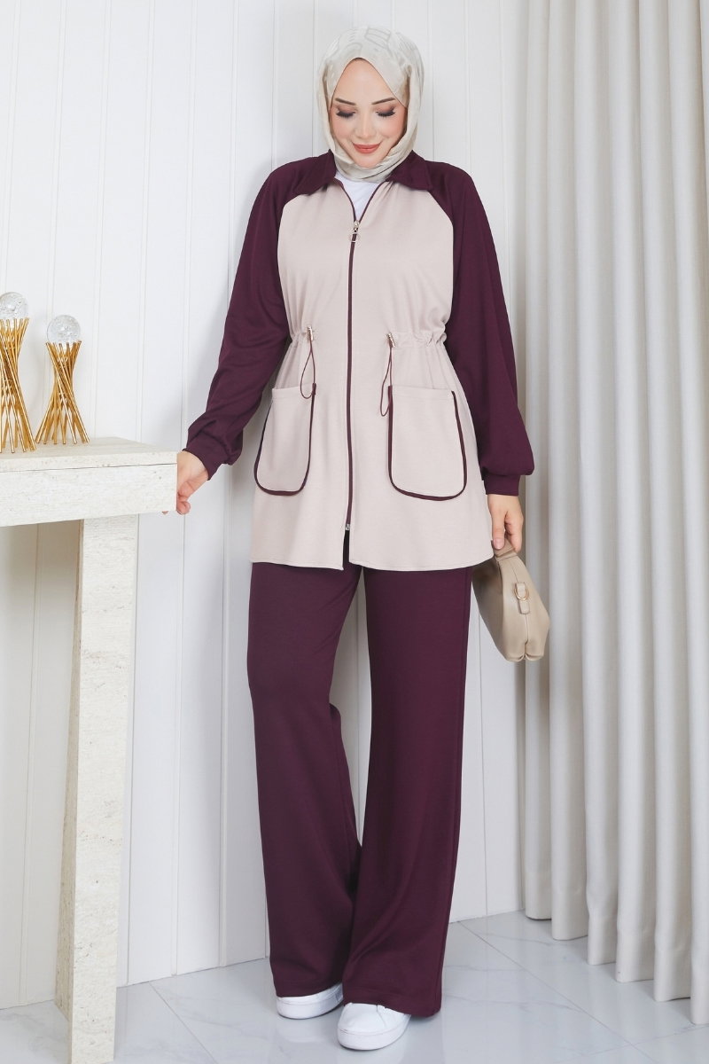 Gathered Modal Two-Piece Set with Pockets - Plum