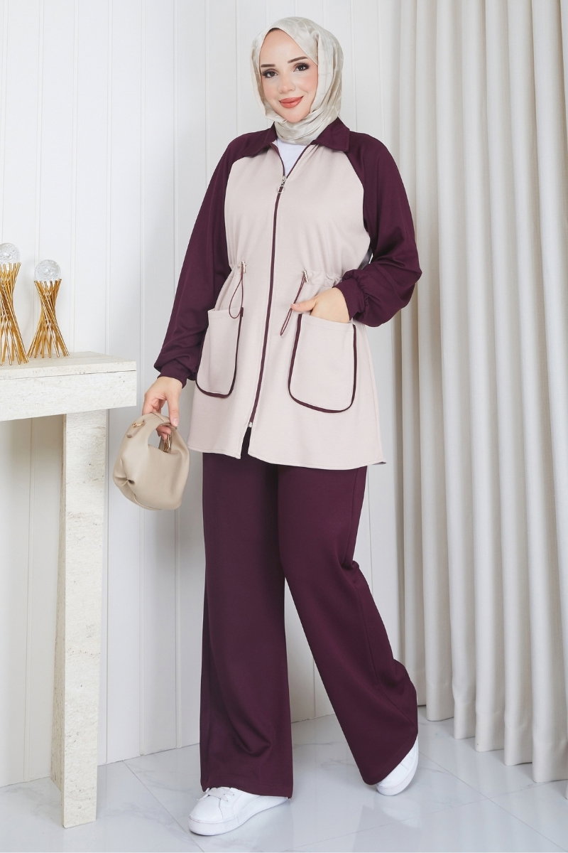 Gathered Modal Two-Piece Set with Pockets - Plum