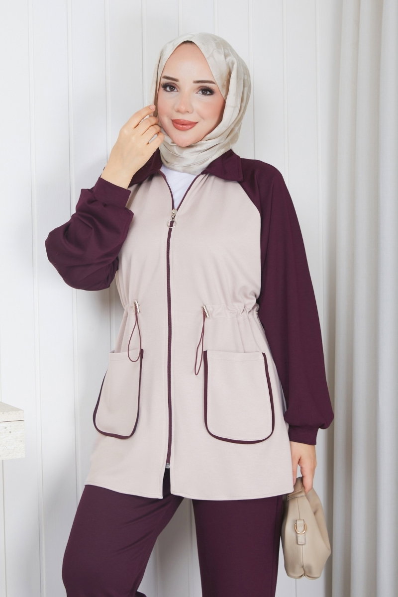 Gathered Modal Two-Piece Set with Pockets - Plum