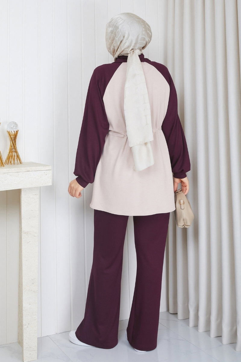 Gathered Modal Two-Piece Set with Pockets - Plum