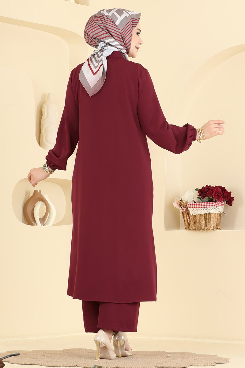 Double Knit Two-Piece Set with Pockets - Burgundy