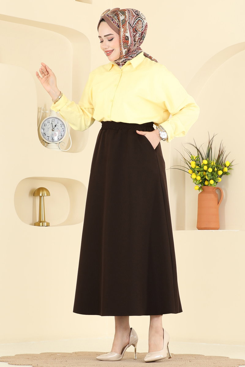 Double Knit Skirt with Pockets - Brown