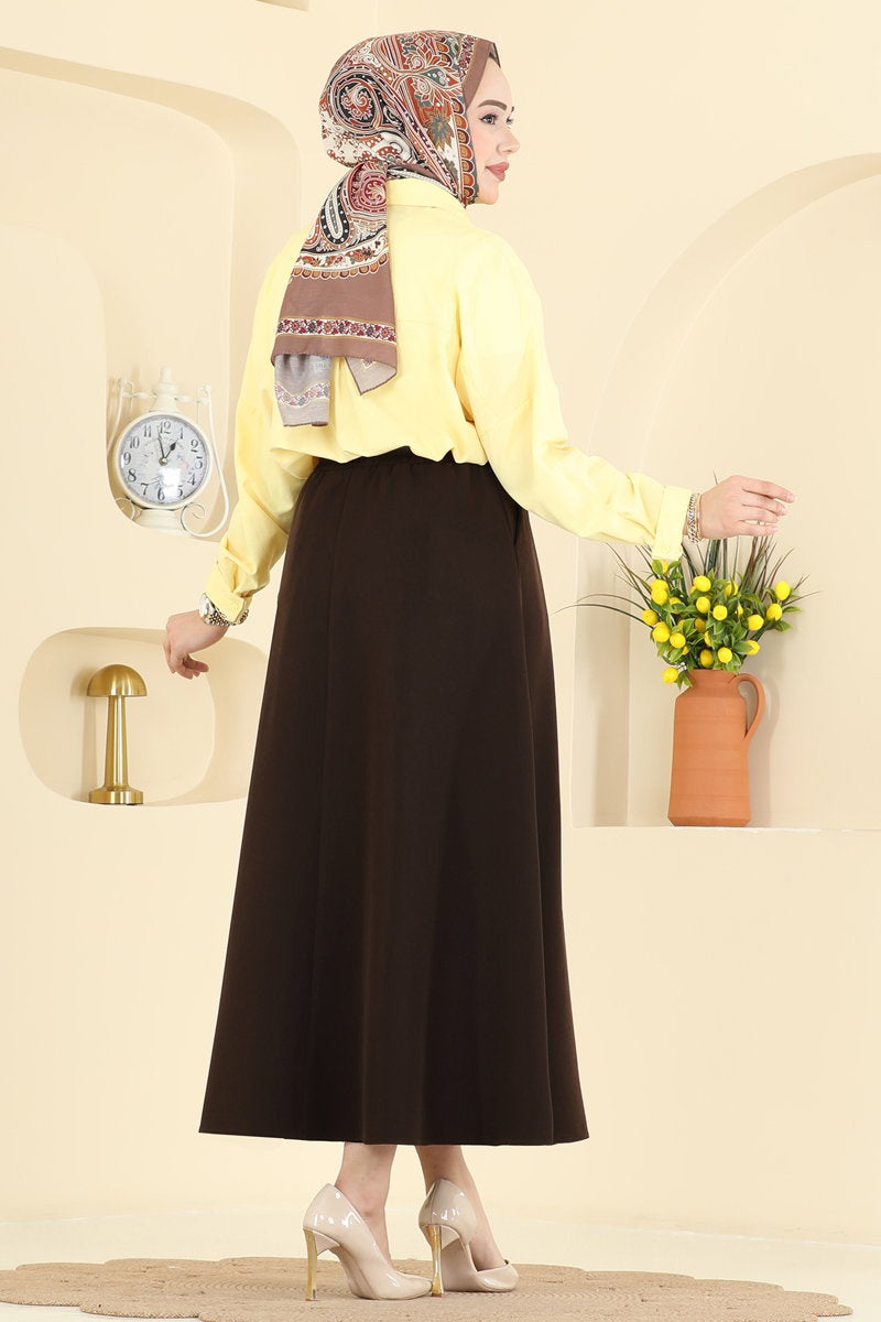 Double Knit Skirt with Pockets - Brown
