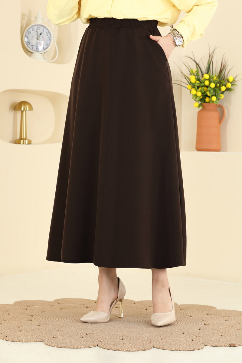 Double Knit Skirt with Pockets - Brown