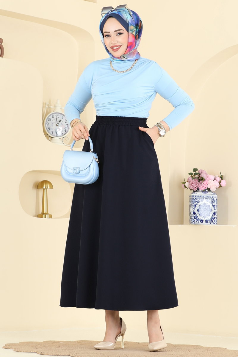 Double Knit Skirt with Pockets - Navy