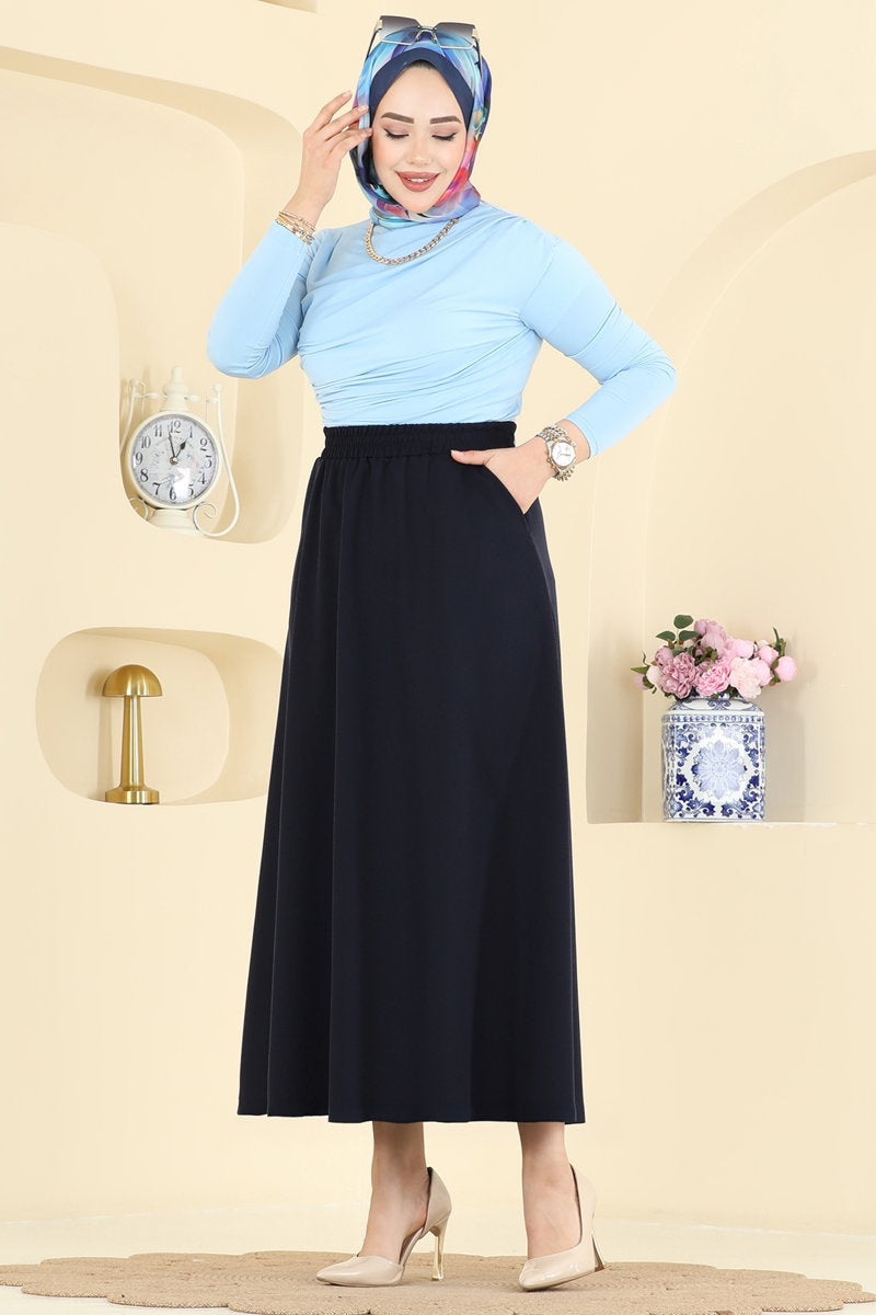 Double Knit Skirt with Pockets - Navy