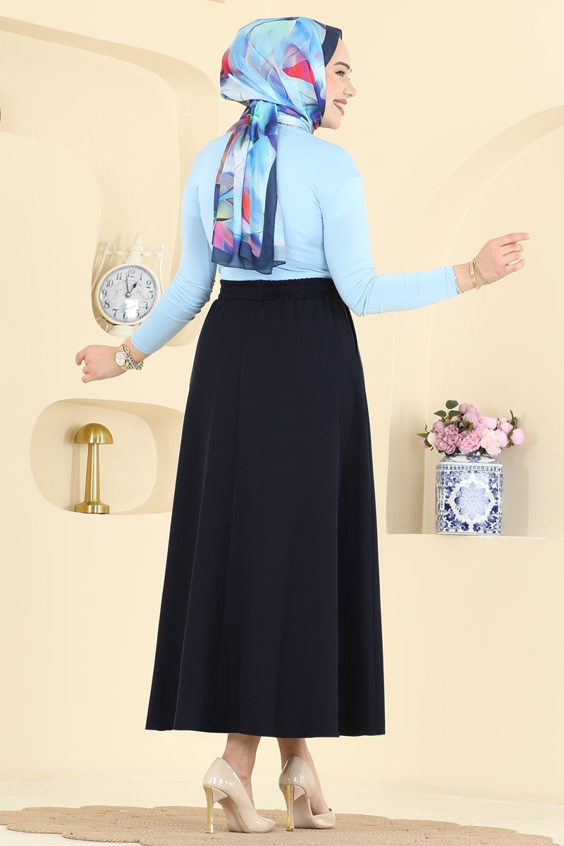 Double Knit Skirt with Pockets - Navy
