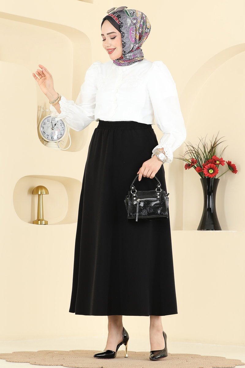 Double Knit Skirt with Pockets - Black