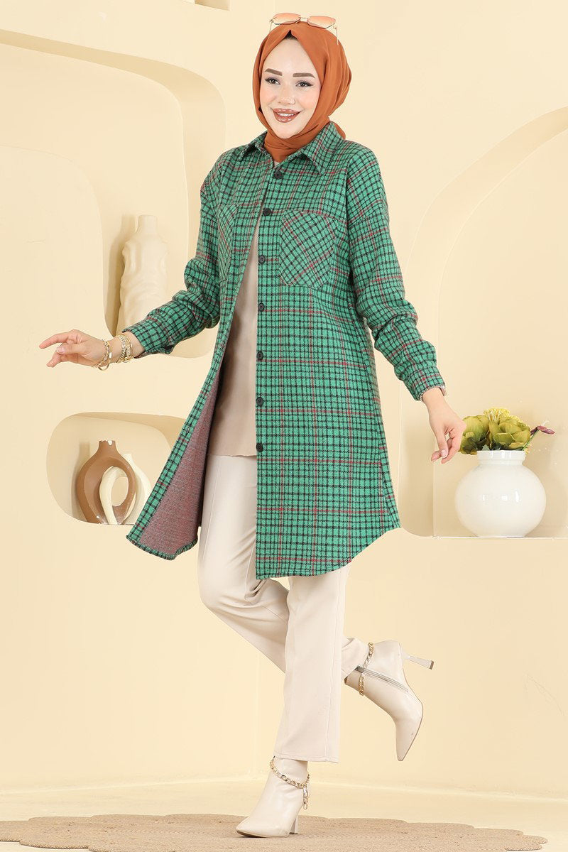 Plaid Tunic with Pockets - Kelly Green