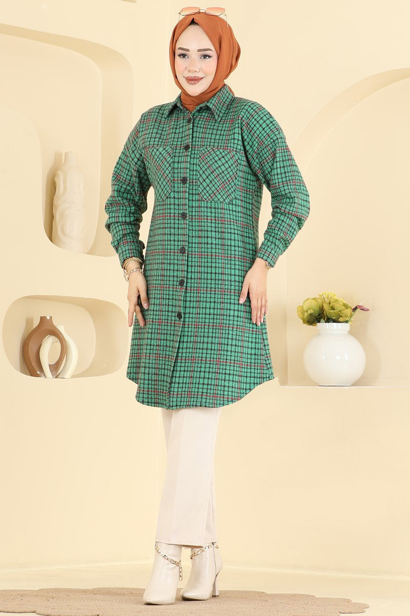 Plaid Tunic with Pockets - Kelly Green