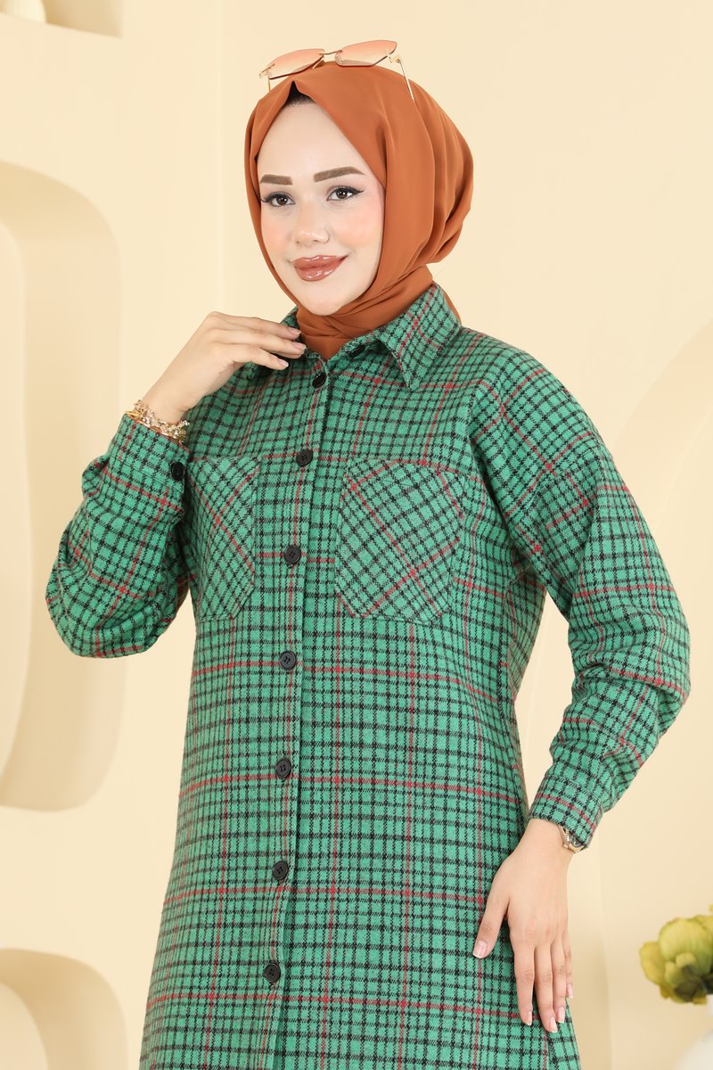 Plaid Tunic with Pockets - Kelly Green