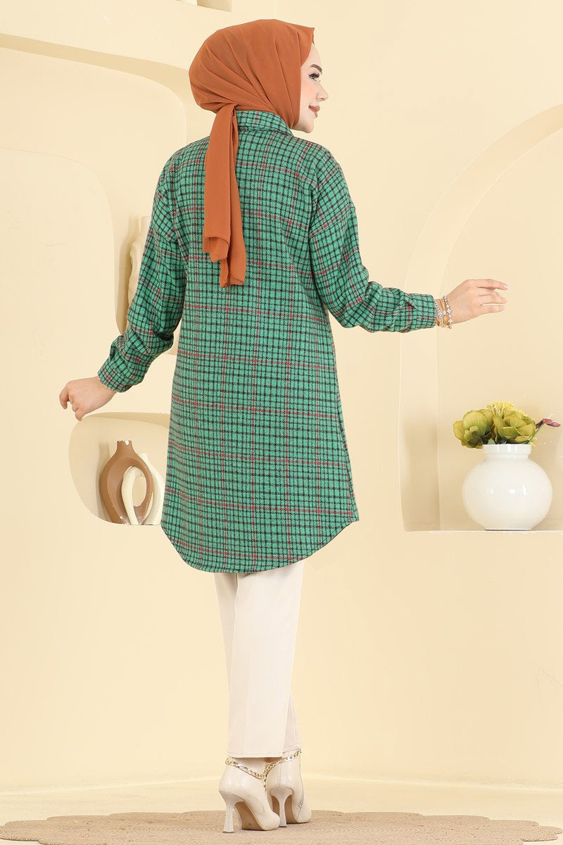 Plaid Tunic with Pockets - Kelly Green
