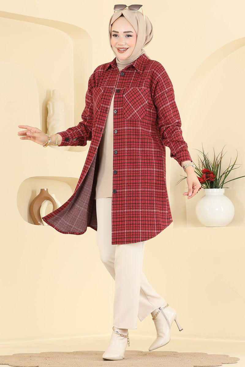Plaid Tunic with Pockets - Red