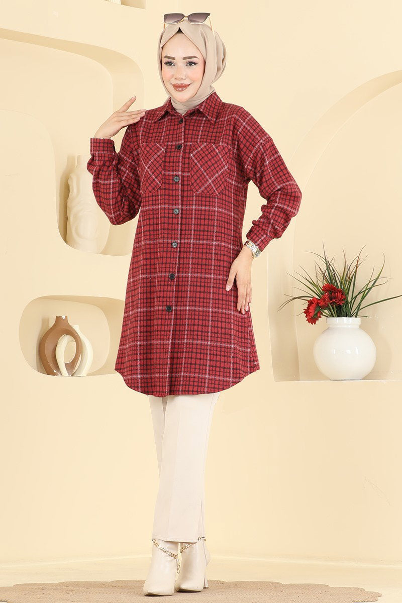 Plaid Tunic with Pockets - Red