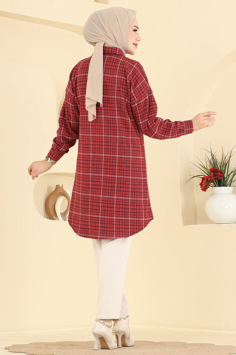 Plaid Tunic with Pockets - Red