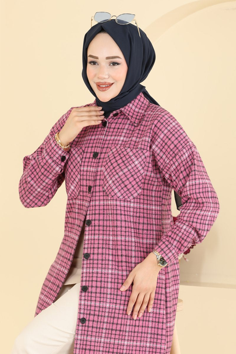 Plaid Tunic with Pockets - Pink