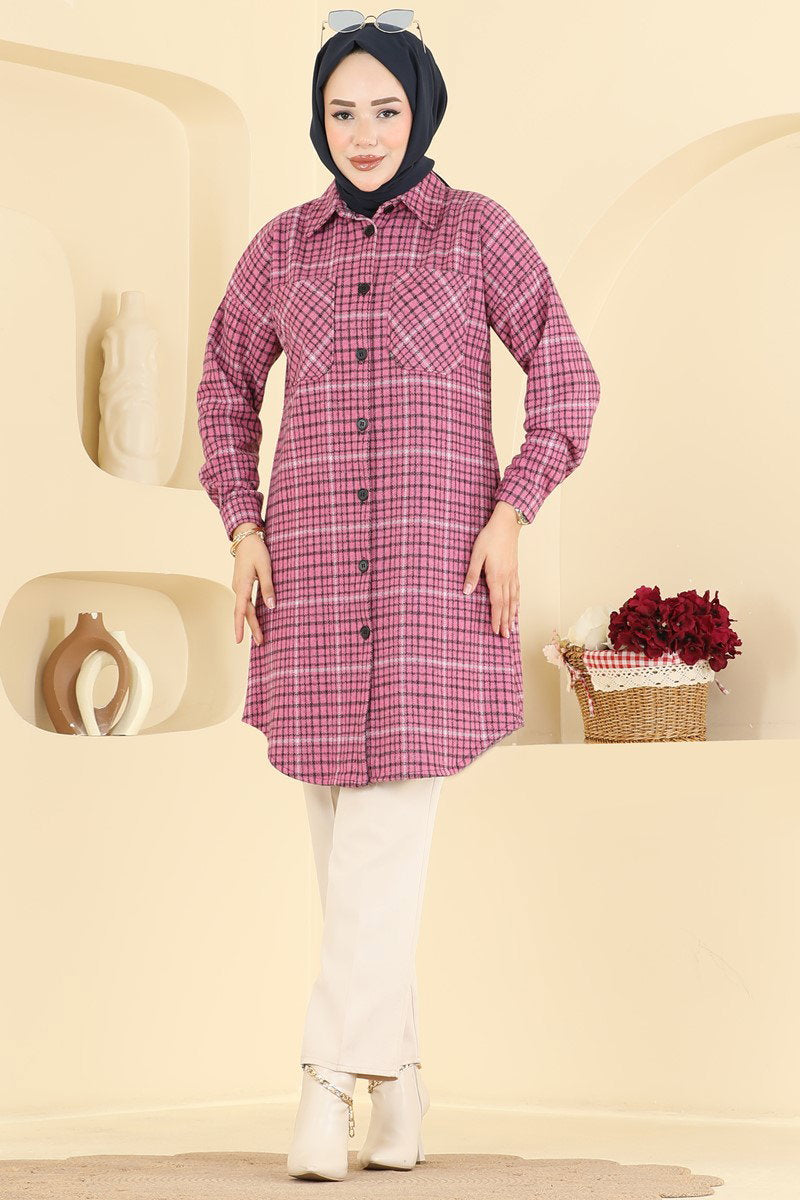 Plaid Tunic with Pockets - Pink