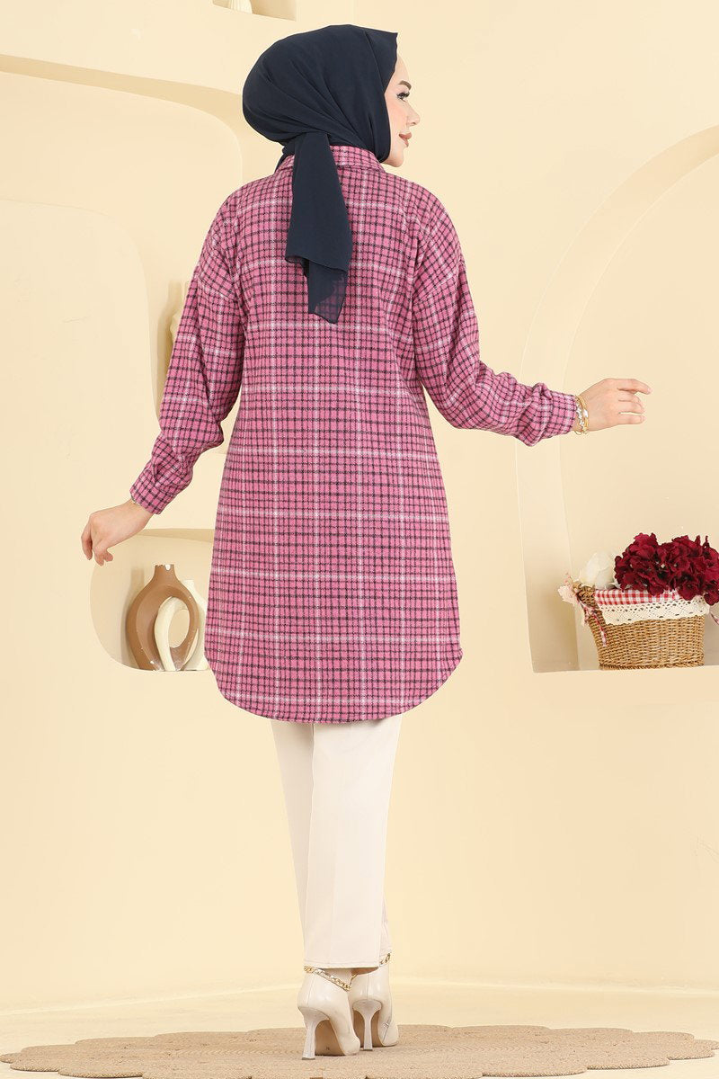Plaid Tunic with Pockets - Pink