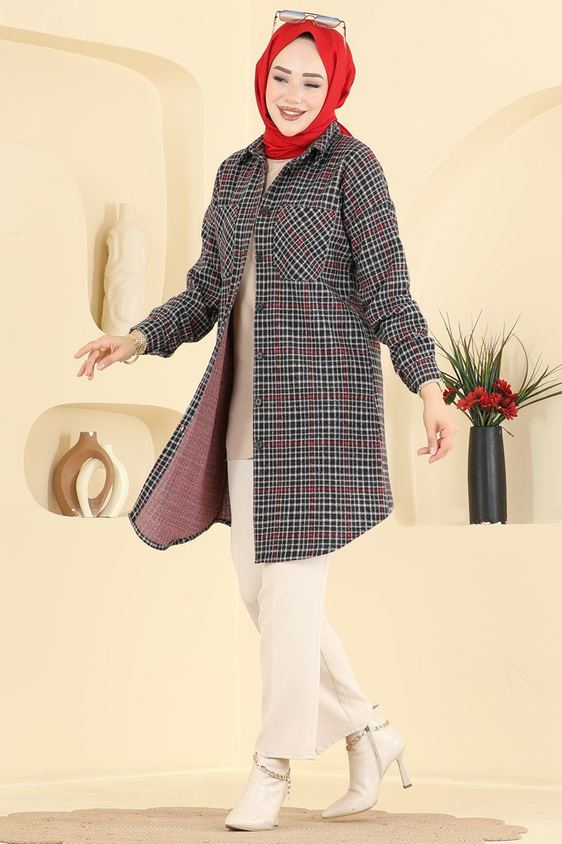 Plaid Tunic with Pockets - Black