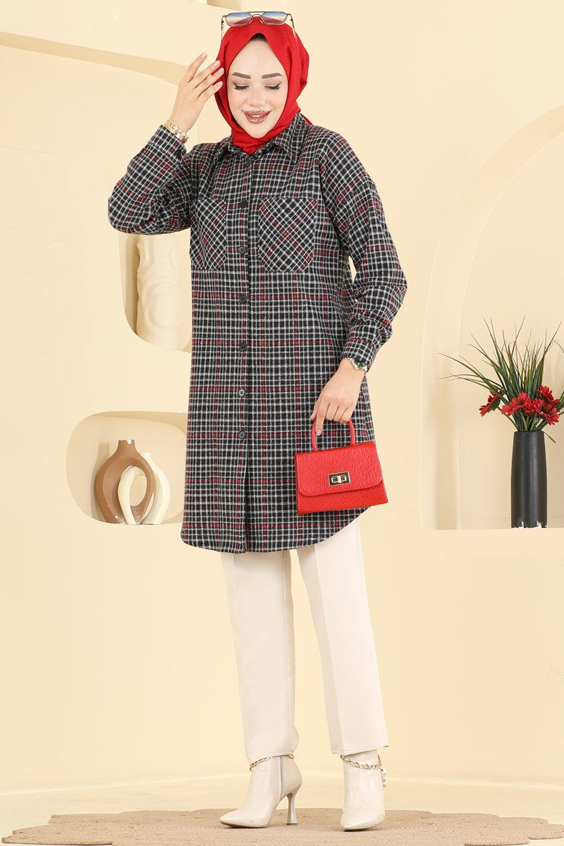 Plaid Tunic with Pockets - Black