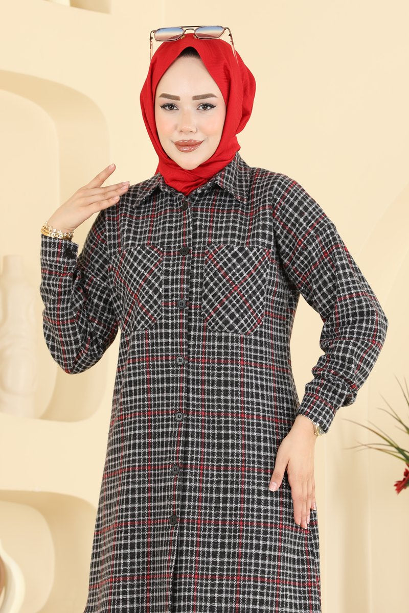 Plaid Tunic with Pockets - Black