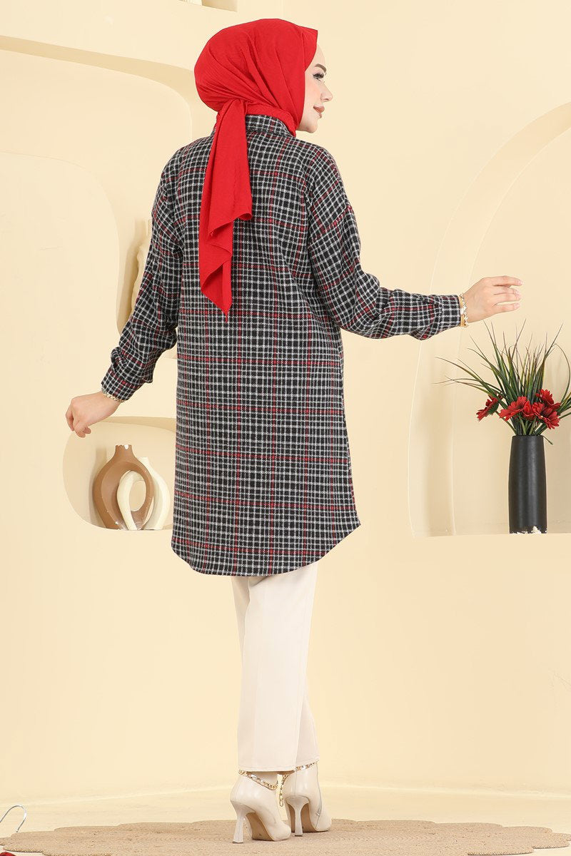 Plaid Tunic with Pockets - Black