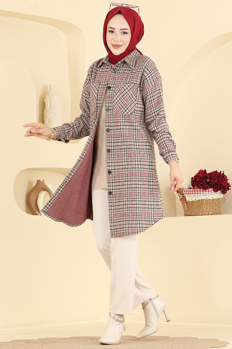 Plaid Tunic with Pockets - Mink