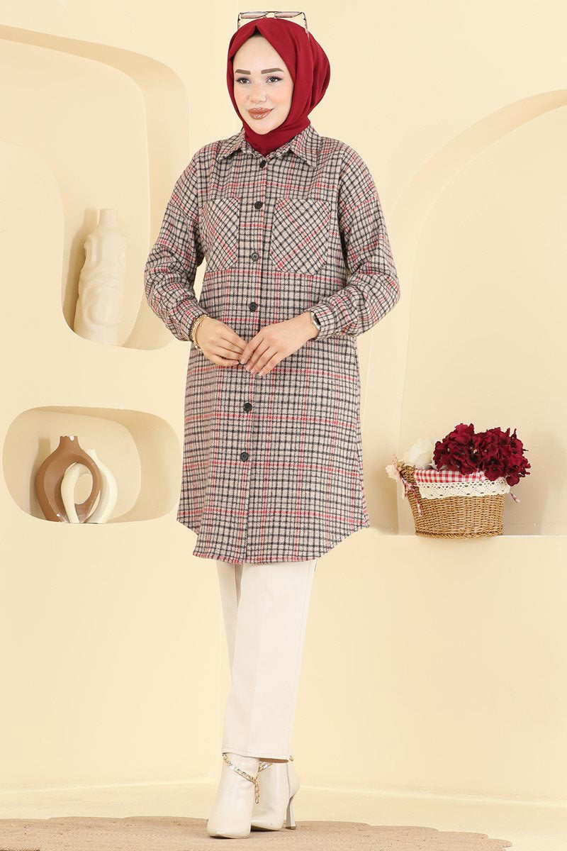 Plaid Tunic with Pockets - Mink