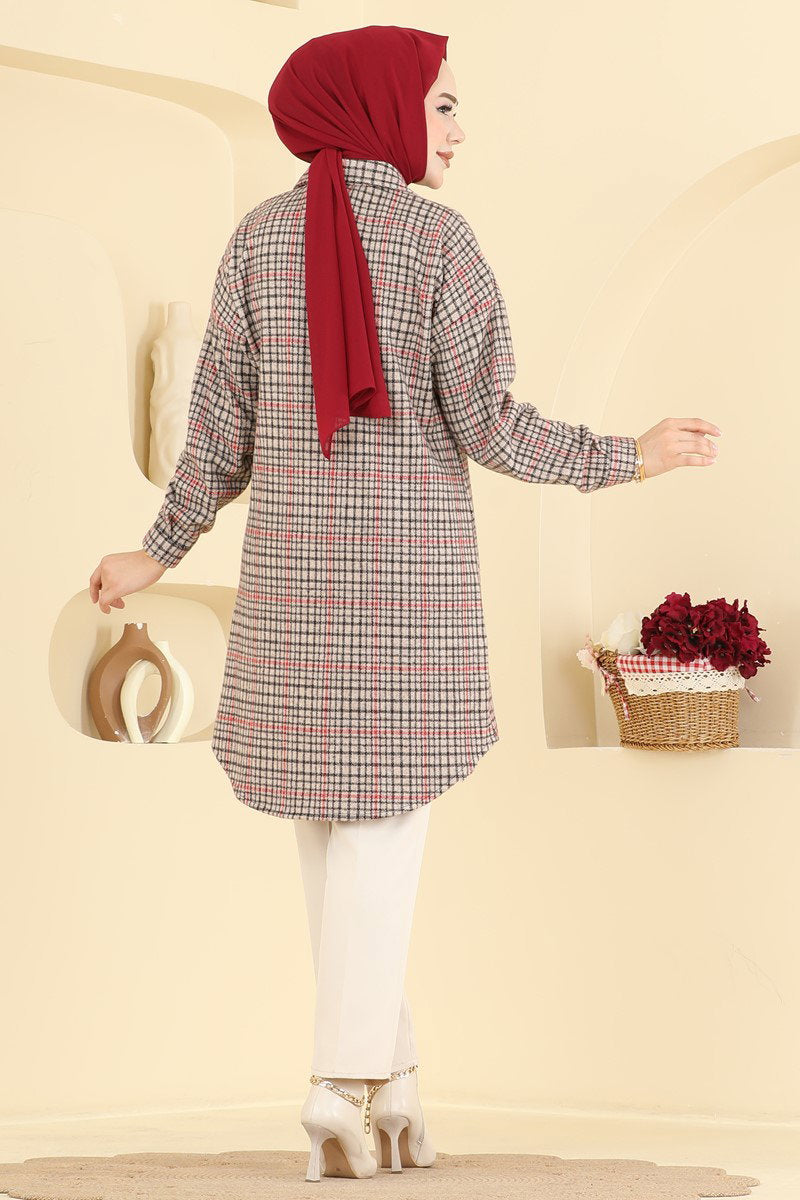 Plaid Tunic with Pockets - Mink