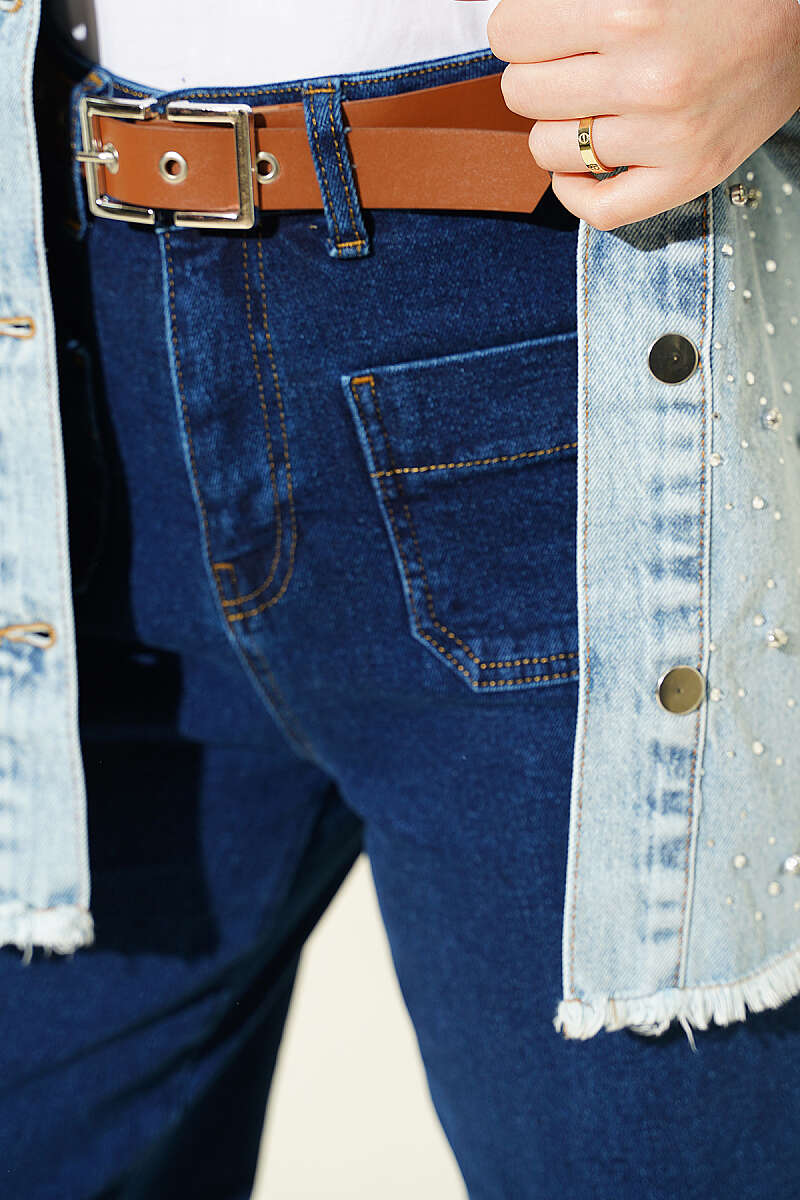 Belted Pants with Pocket Detail - Dark Blue