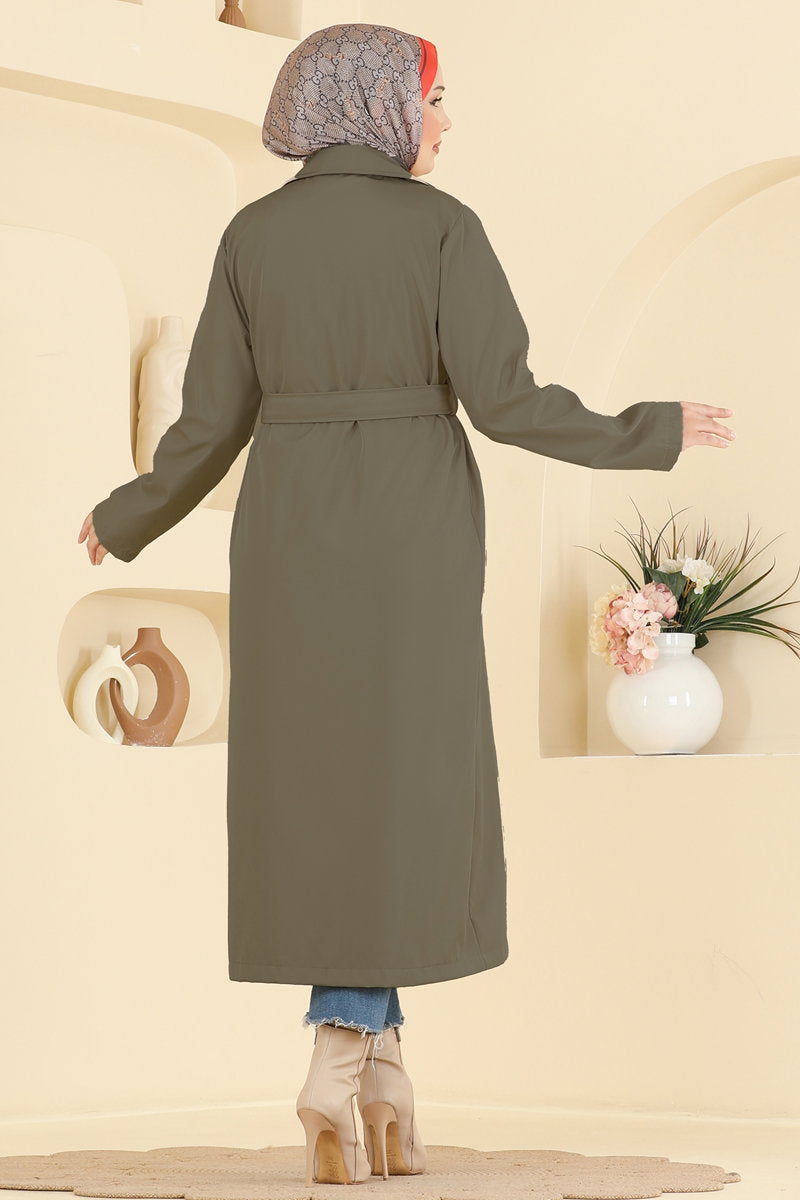 Belted Trench Coat with Pockets - Khaki