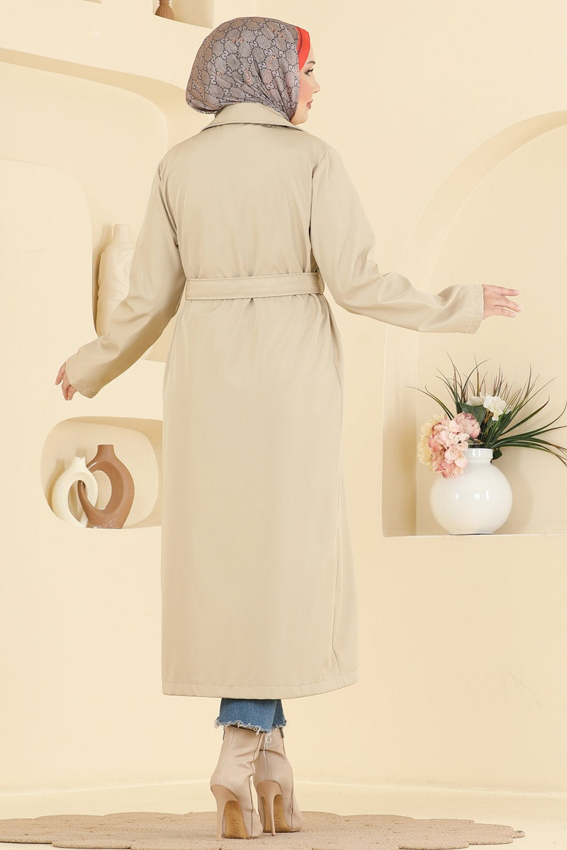 Belted Trench Coat with Pockets - Stone
