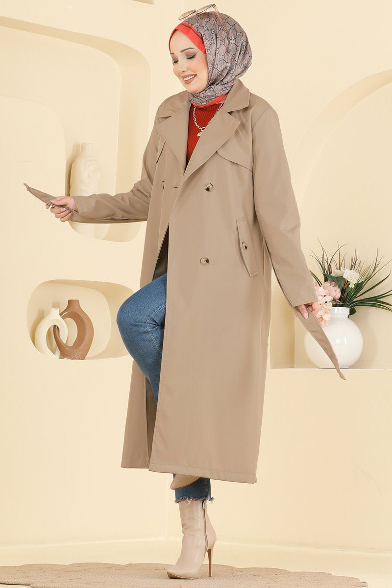 Belted Trench Coat with Pockets - Mink