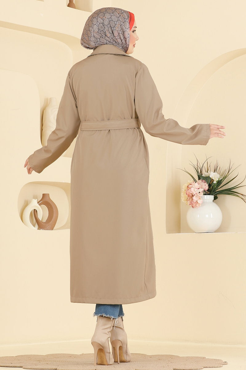 Belted Trench Coat with Pockets - Mink