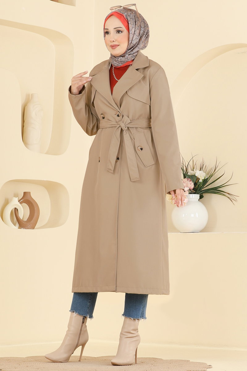 Belted Trench Coat with Pockets - Mink