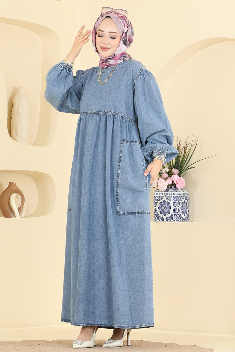 Denim Dress with Pocket Detail - Light Denim