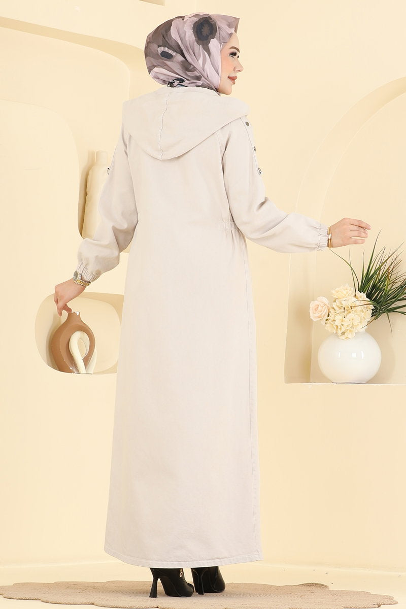 Denim Abaya Coat with Pockets - Stone
