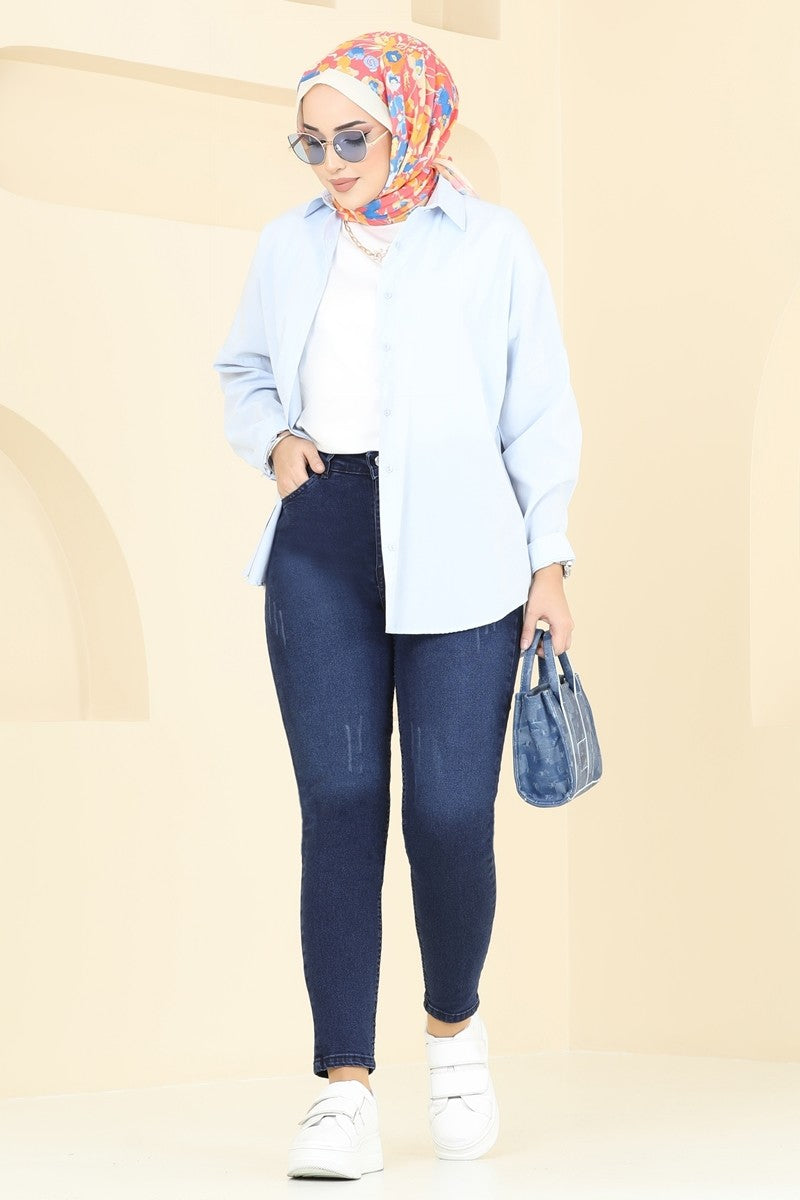 Jeans with Pocket Detail - Dark Denim