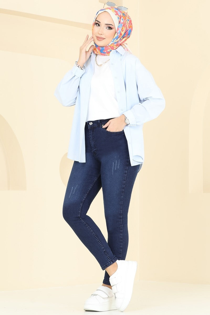Jeans with Pocket Detail - Dark Denim
