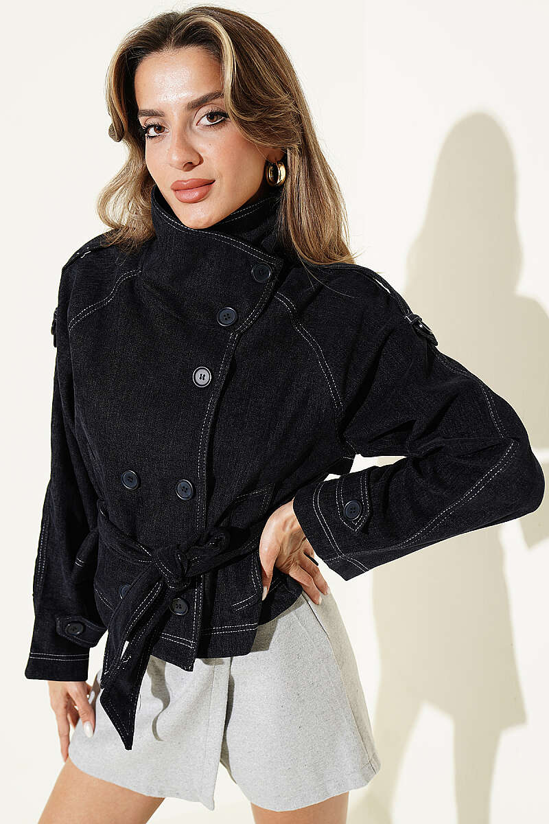 Belted Jacket with Pocket Detail - Navy