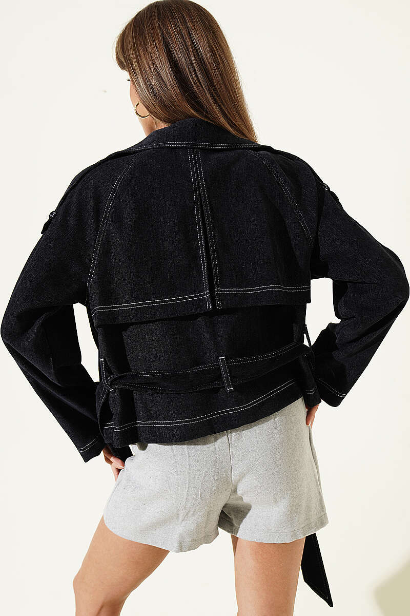 Belted Jacket with Pocket Detail - Navy