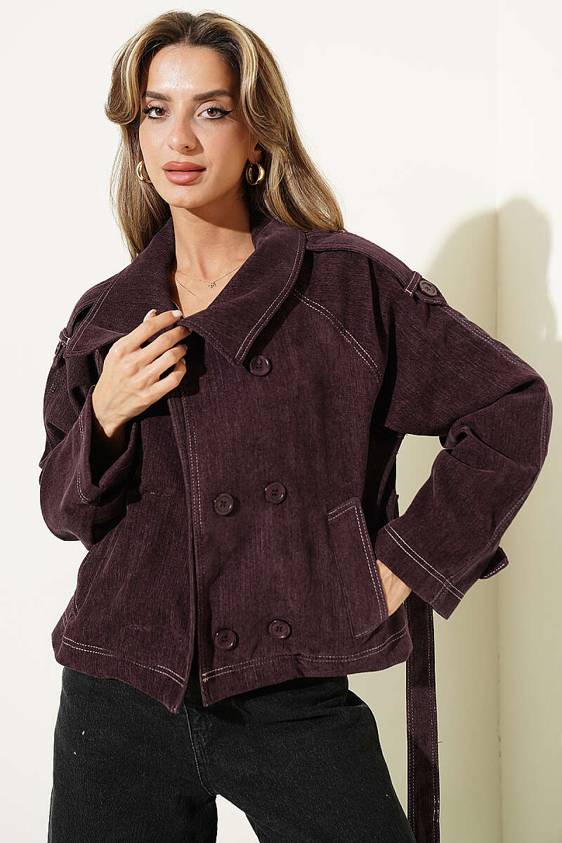 Belted Jacket with Pocket Detail - Plum