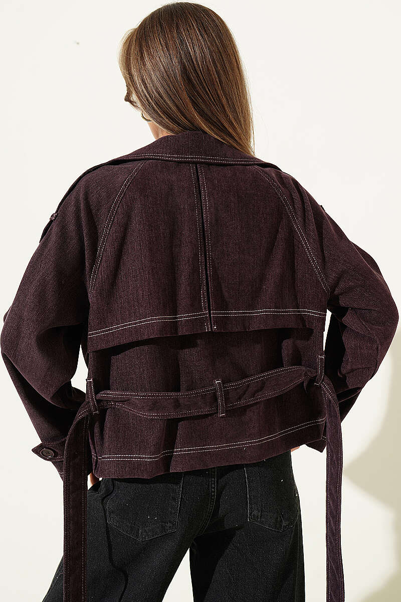 Belted Jacket with Pocket Detail - Plum