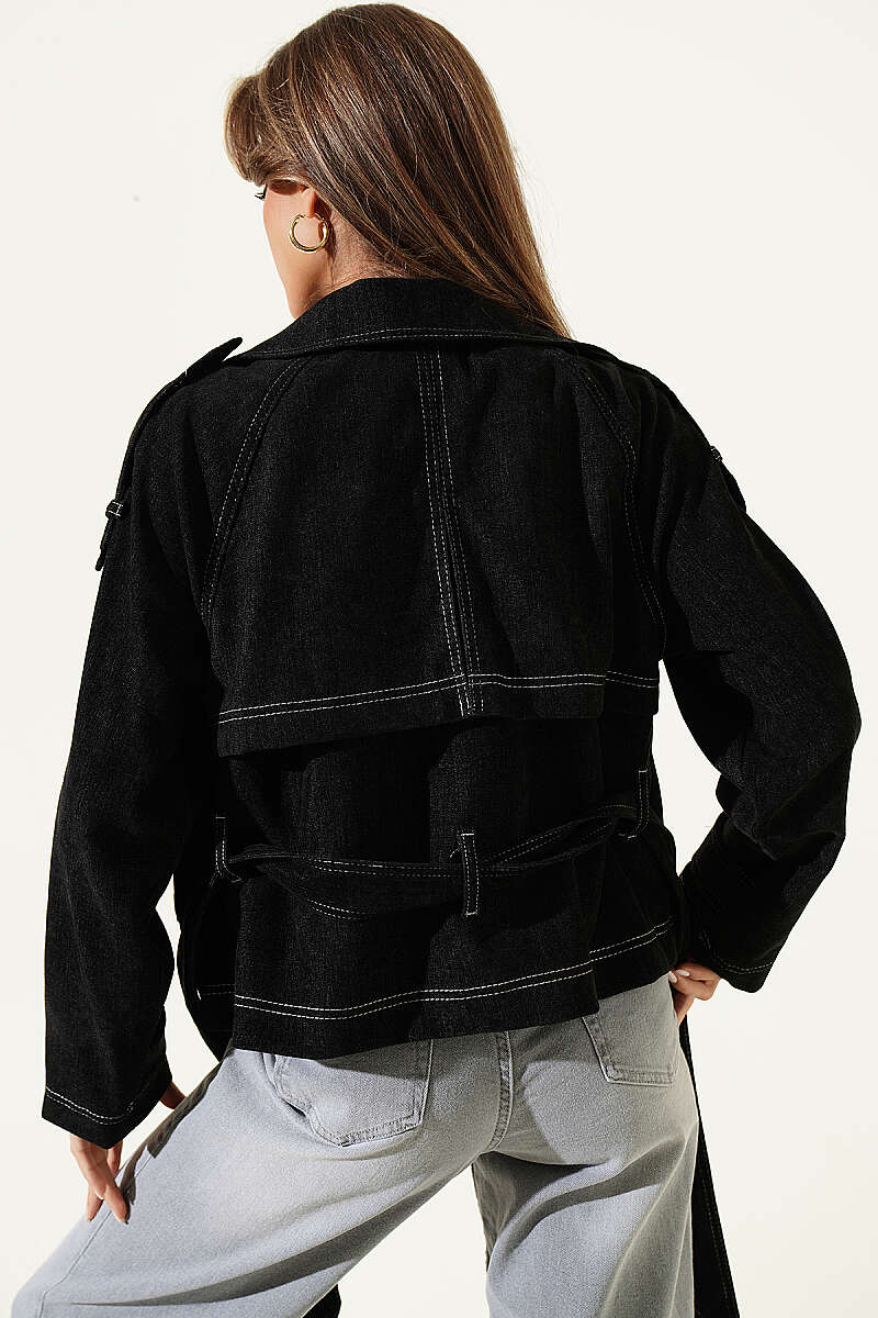 Belted Jacket with Pocket Detail - Black