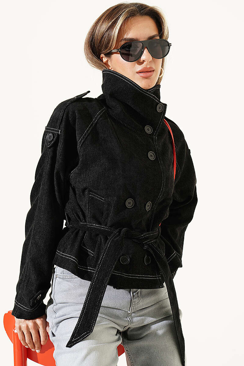 Belted Jacket with Pocket Detail - Black