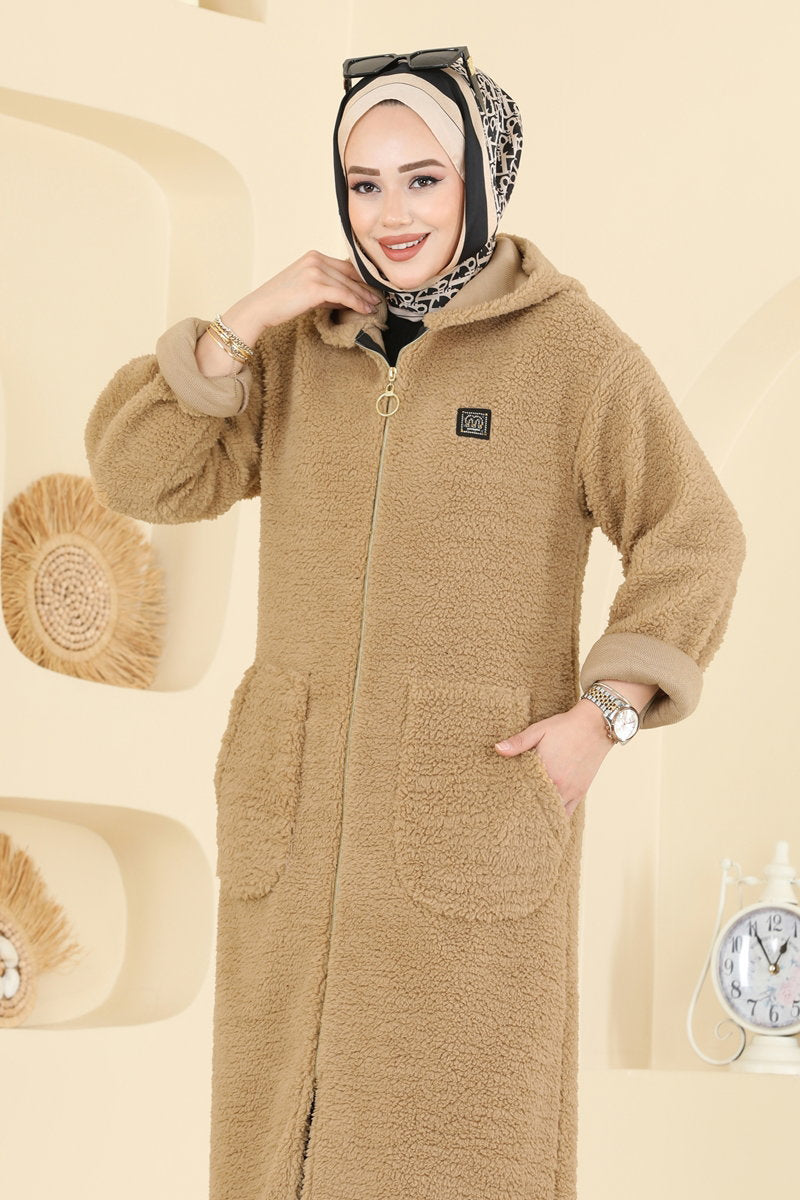 Plush Cardigan with Pockets - Mink
