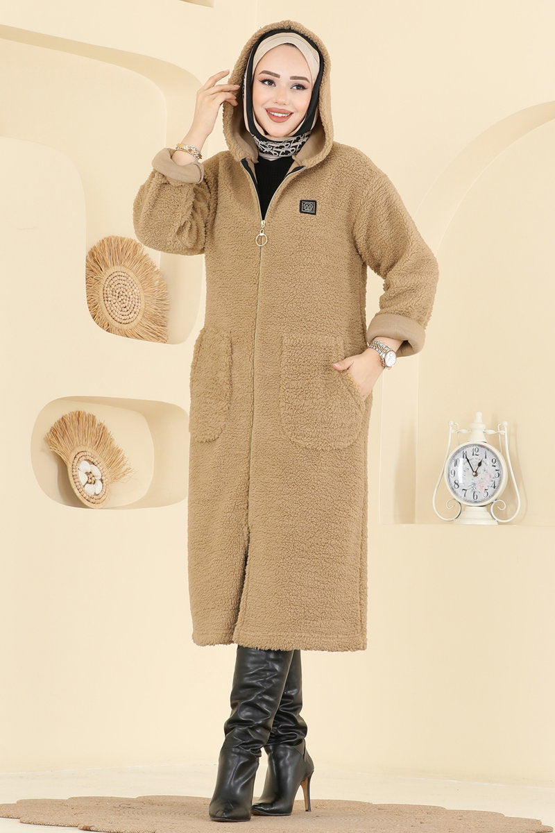 Plush Cardigan with Pockets - Mink